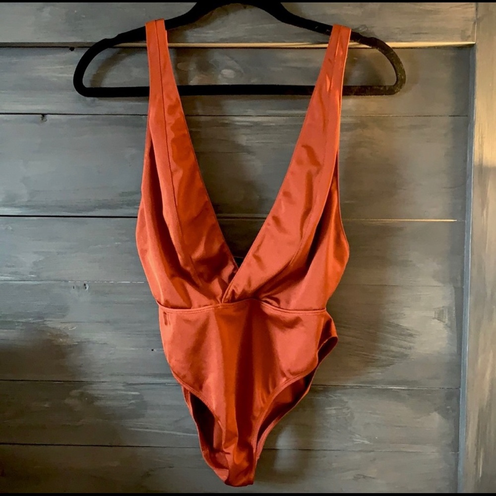 Rusty Orange Deep V Bodysuit - Small